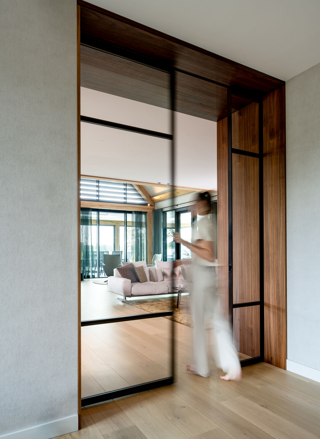 Wooden doorway with steellook pocket doors