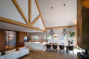 Interior design villa grand kitchen island with integrated table