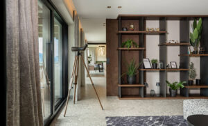 Dark oak bookshelf with matching sliding door