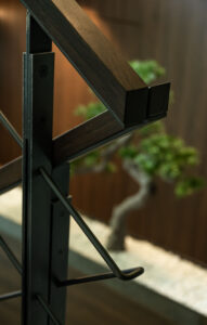 Steel balustrade with dark wood