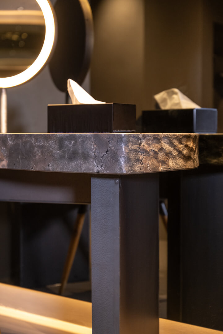 Luxury makeup table with massiv stone countertop.