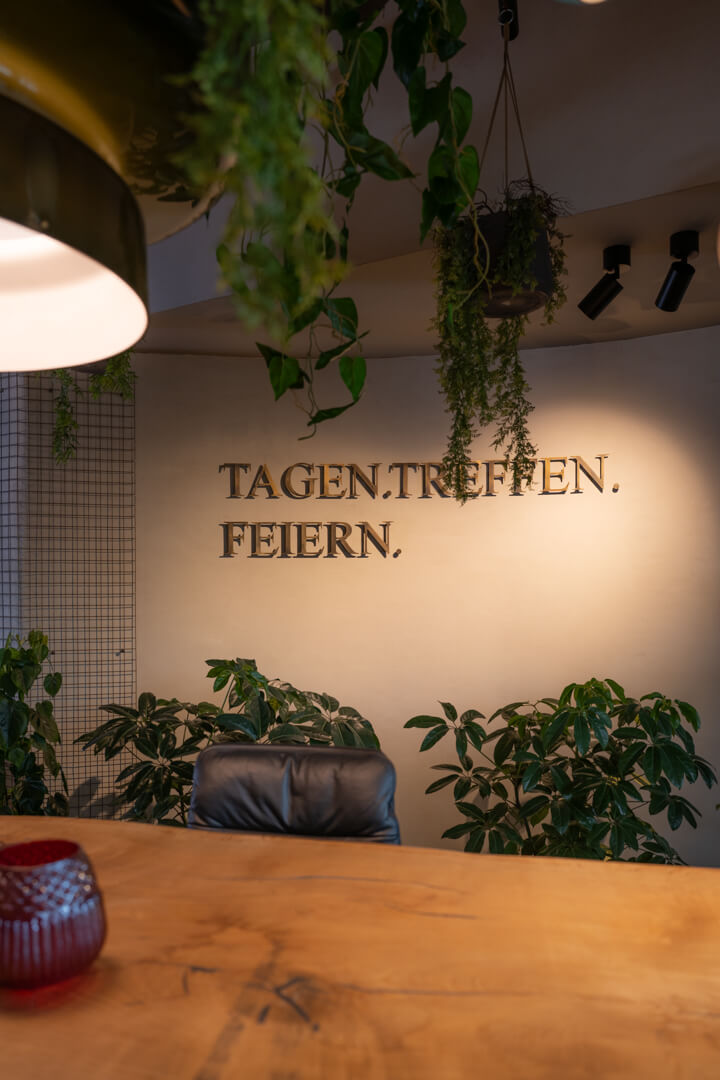 Bronze lettering applied to a wall as a design element.