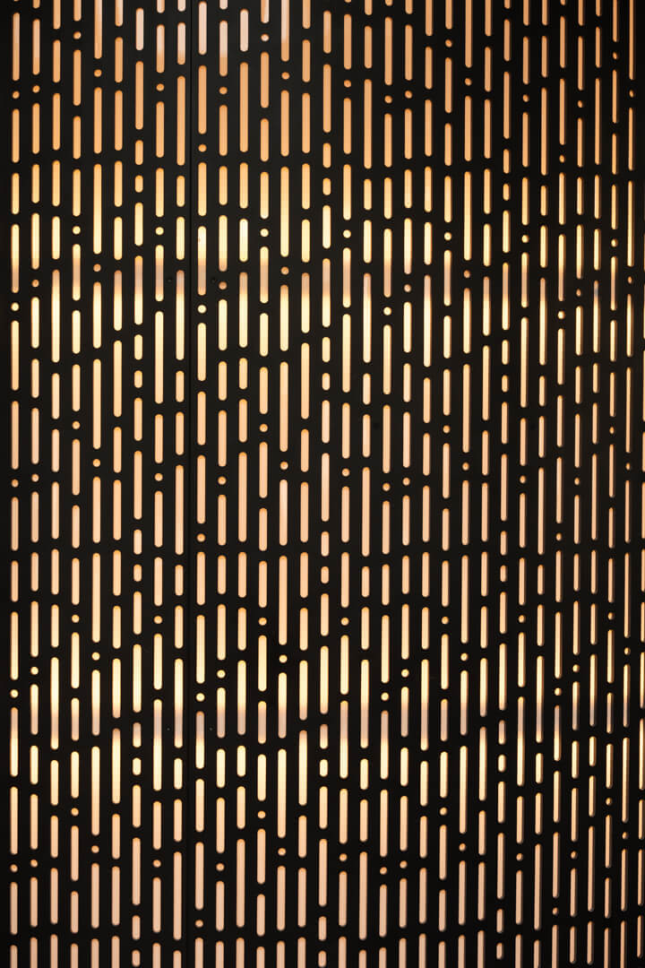 Delicate steel mesh with backlighting.