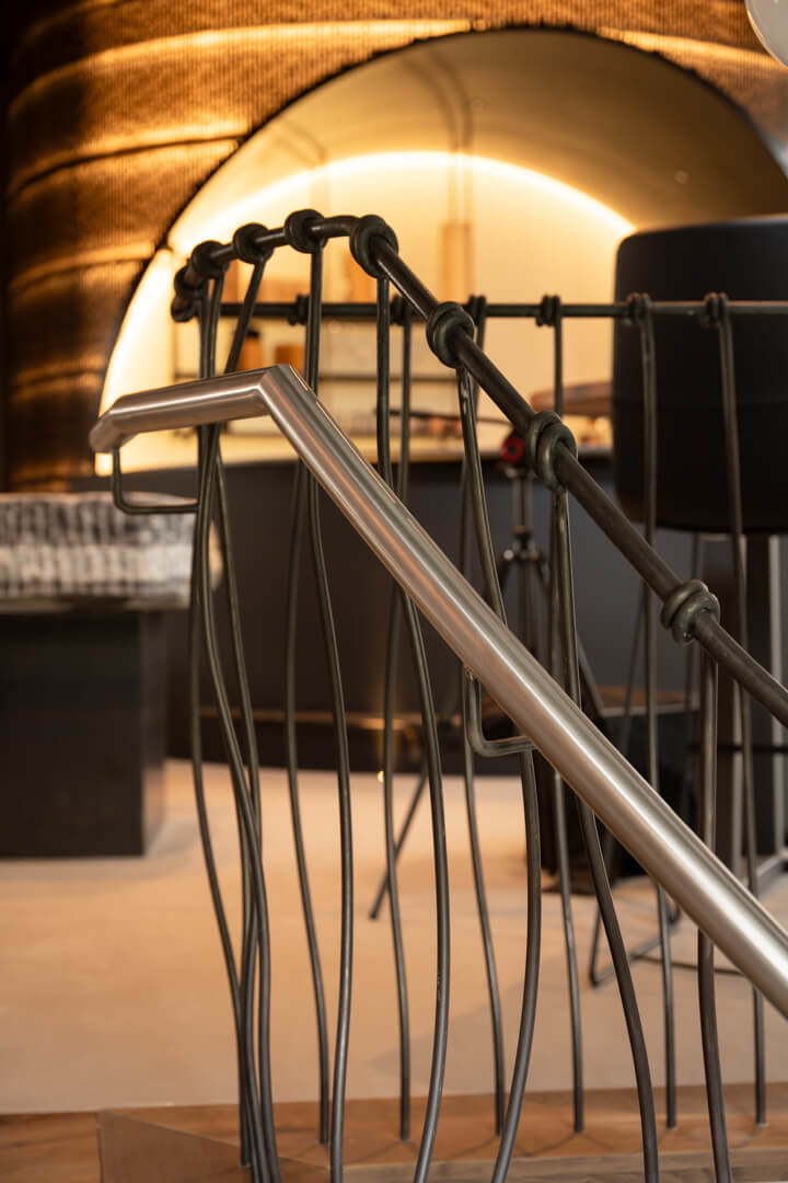 sculptural steel railing with knot details