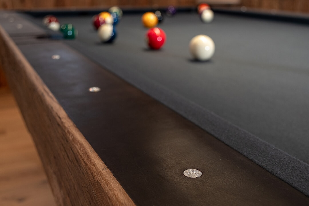 Silver Stag Billiard table with leather and wood in chalet style