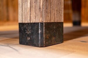 Silver Stag Billiard table with cabonsteel feet with stag logo and wood in chalet style