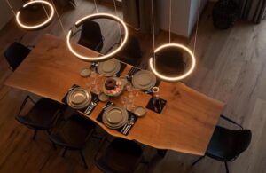 Wooden table Occhio lightning