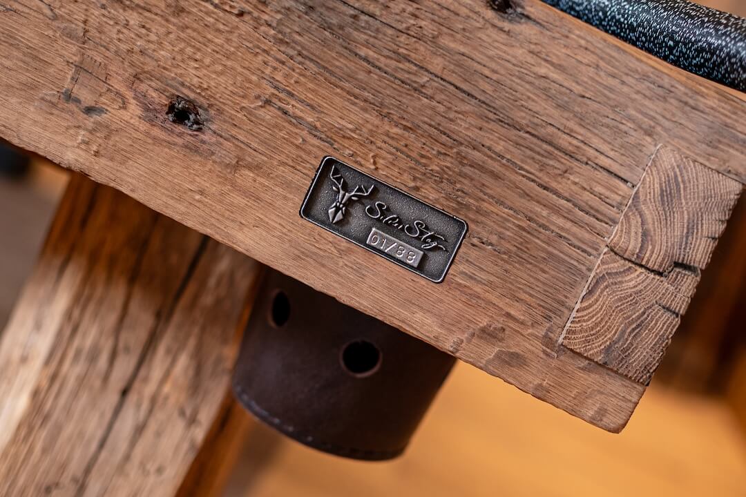 Limited edition Billiard table with steel nr and logo, wood in chalet style