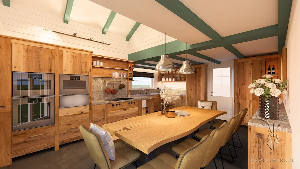 Oak kitchen with oak table