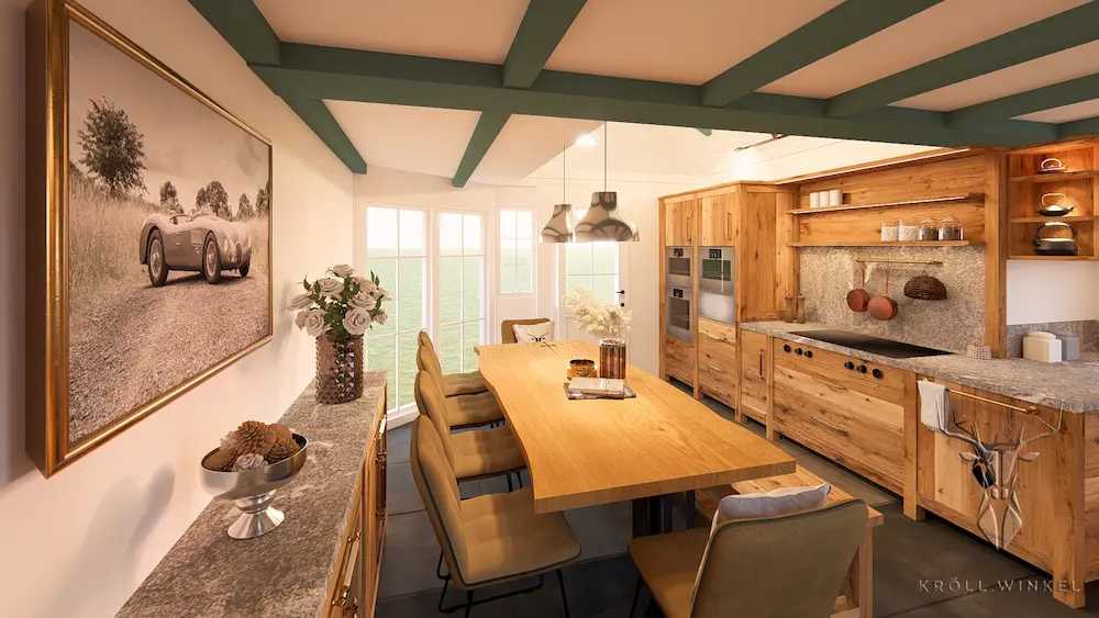 Oak kitchen with oak table