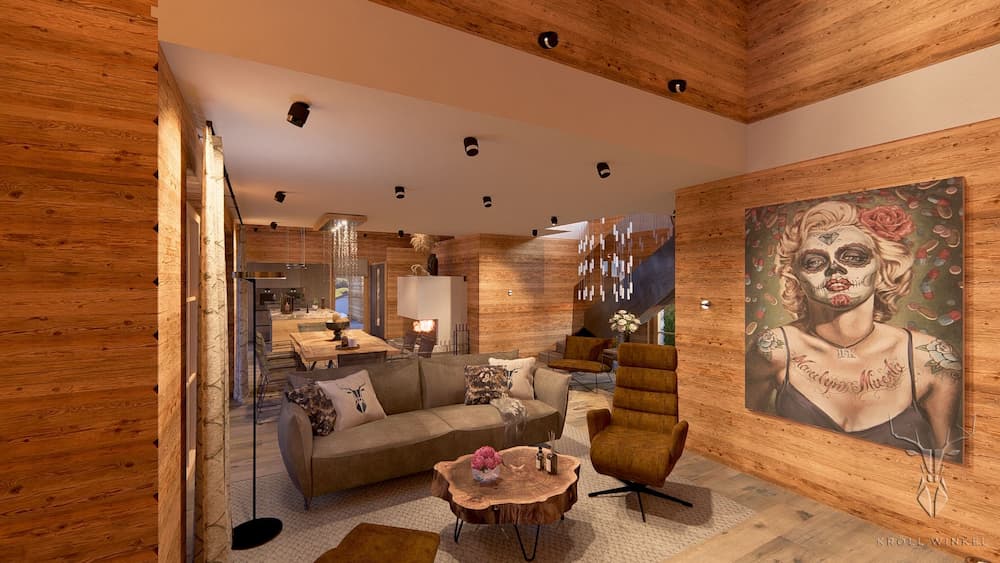 Interior visualisation chalet art and wooden charm