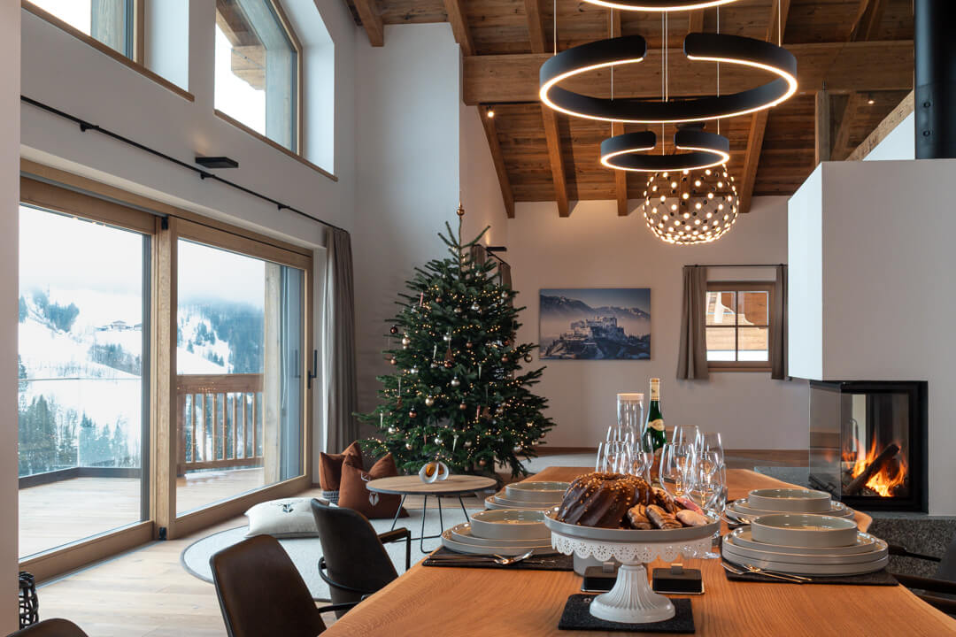 Chalet project interior table with view