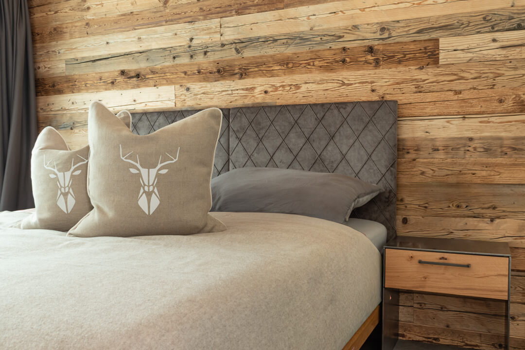 Bed with custom velvet headboard